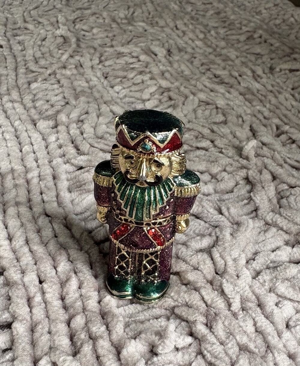 Monet Nutcracker Mini Trinket Box Enamel Rhinestone Pill Box Toy
